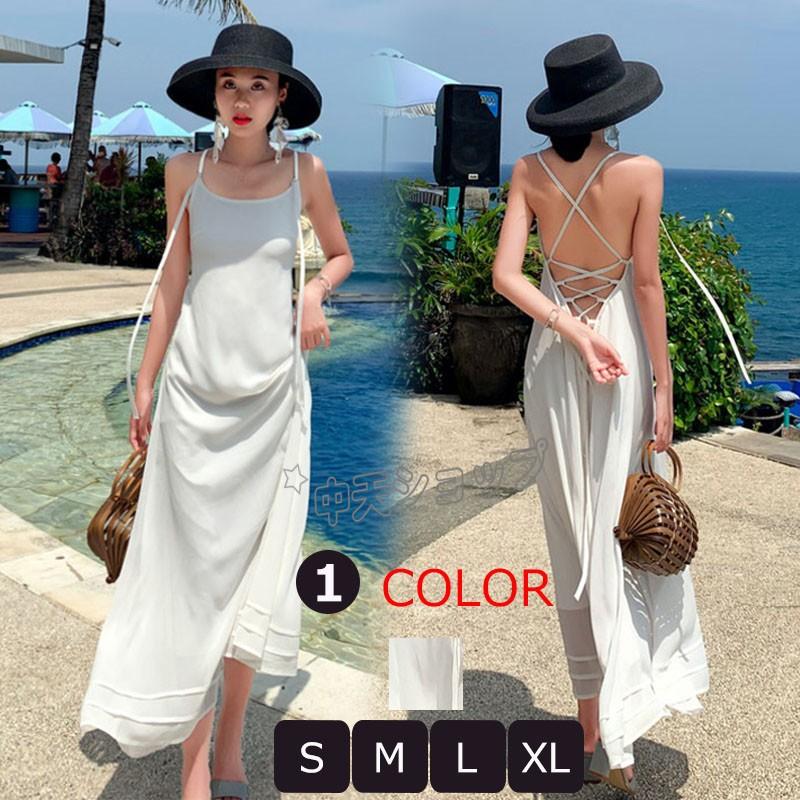 白キャミソールワンピース 無地バックレスワンピース シフォン Aライン ロングワンピース シンプル Uネック ノースリーブ 夏物 リゾート 旅行 フェミニン Hhd 中天ショップ 通販 Yahoo ショッピング