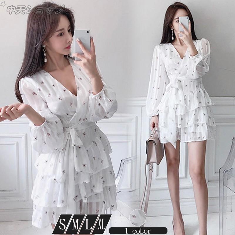 ディアードワンピース シフォン プリント Aラインワンピ ミニ丈ワンピース Vネック 長袖 着痩せ レディース 春夏 お出かけ 二次会 デート きれいめ ファッション Hhd 中天ショップ 通販 Yahoo ショッピング