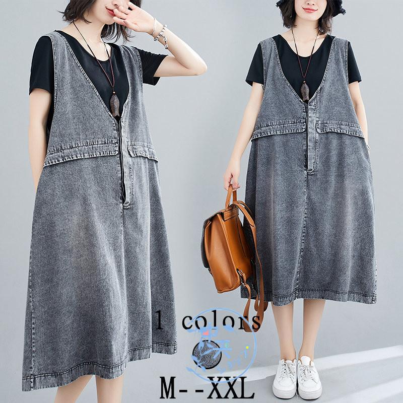 デニムワンピース50代ワンピース大きいサイズ夏秋ワンピースノースリーブ韓国風ワンピースデニム ゆったりワンピデニム 体型カバー卒業式カジュアルm Xxl Hhl 中天ショップ 通販 Yahoo ショッピング