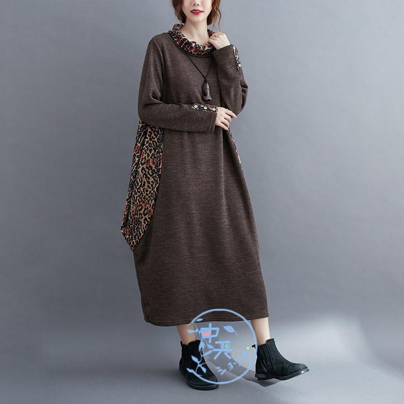 ワンピース大きいサイズ秋冬４０代暖かいワンピースレディース長袖 ヒョウ柄マキシ丈ワンピゆったりフォーマル レトロお呼ばれワンピース 5０代 結婚式 二次会 Hhl 中天ショップ 通販 Yahoo ショッピング