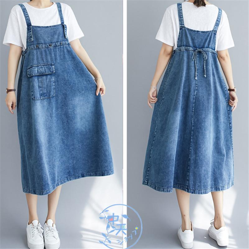 夏デニムワンピースサロペットスカート 20代 30代 ノースリーブ大きい  