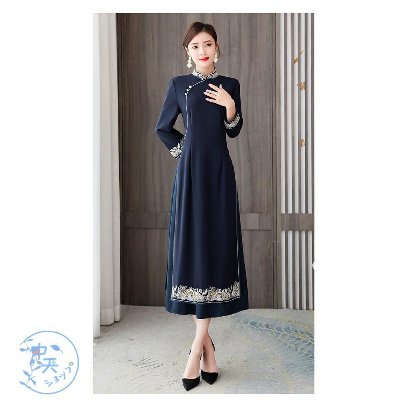 チャイナドレス パーティードレス 長袖ワンピース ロングワンピース レディース秋冬 30代40代 エレガント きれいめ 着痩せ お呼ばれ 飲み会 結婚式 忘年会 Hhly 中天ショップ 通販 Yahoo ショッピング