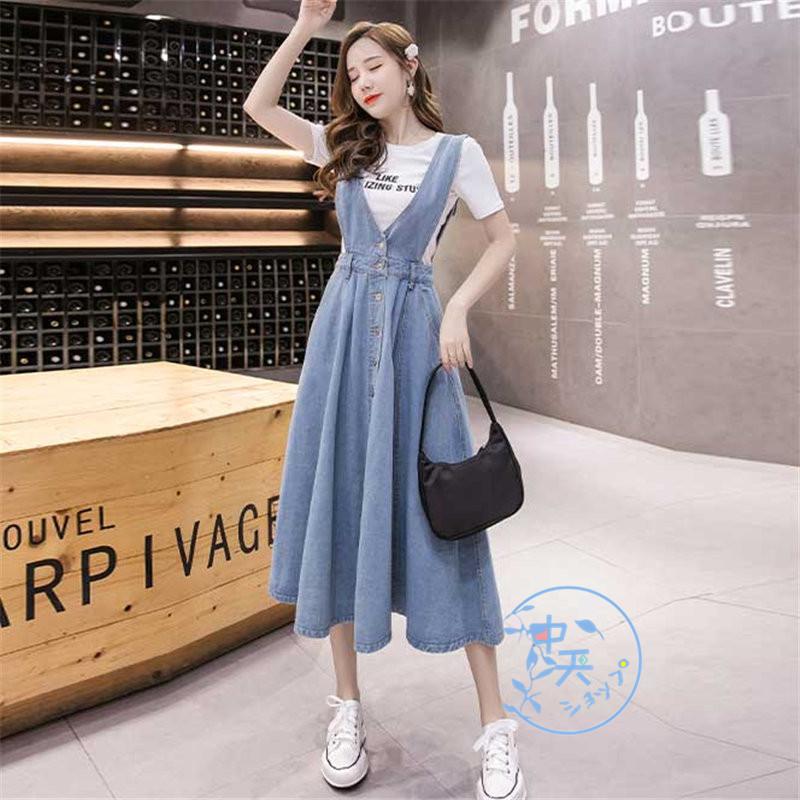 デニムスカート フレアスカート サロペットスカート夏 秋 ミモレ