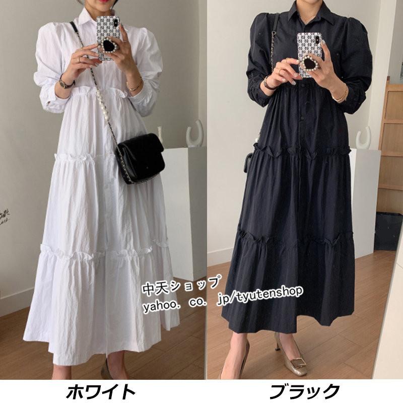 ワンピース レディース 春夏 長袖 シャツワンピース 白 黒 40代 キレイ