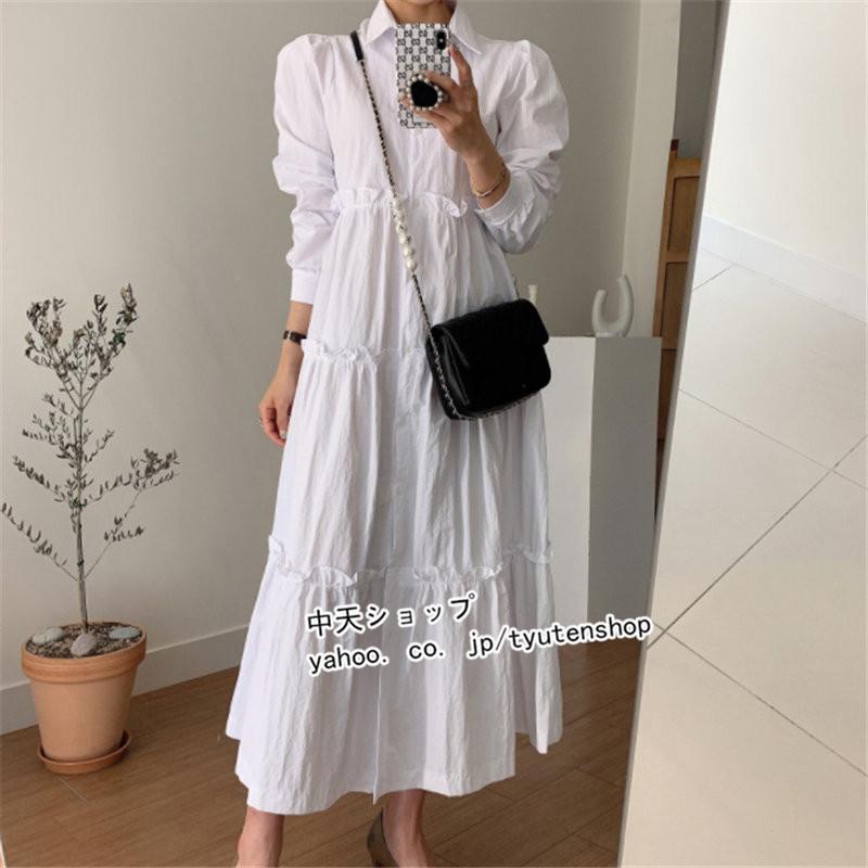 ワンピース レディース 春夏 長袖 シャツワンピース 白 黒 40代 キレイ