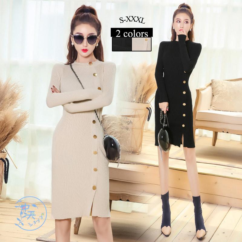 ニットワンピース タイトワンピース ミニワンピース ワンピースレディース30代40代 秋冬 ラウンドネック ファッション 着痩せ スリム お出かけ 飲み会 二次会 Hhyj 中天ショップ 通販 Yahoo ショッピング