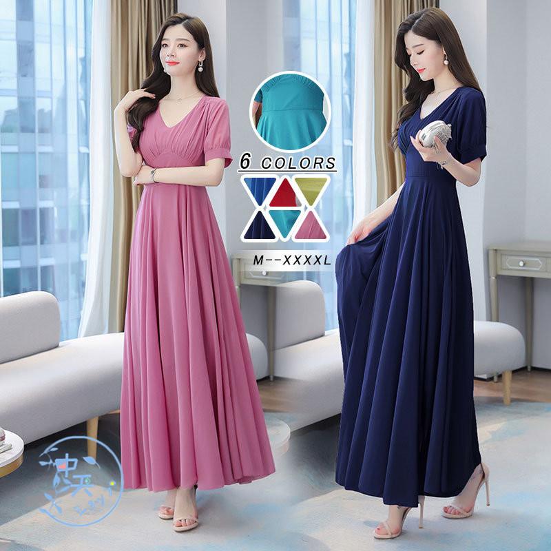 パーティードレス シフォンワンピース フレアワンピース 夏 ロングレディース 30代40代 マキシ丈 プリーツ Vネック エレガント 飲み会 結婚式 大きいサイズ 6色 Hhyo 中天ショップ 通販 Yahoo ショッピング