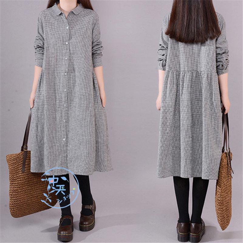ワンピース レディース 40代 誕生日プレゼント 50代 秋 長袖チェック柄ワンピース ミモレ丈 黒 ゆったりワンピース シャツワンピース 体型カバー21 エスニック風 チュニック