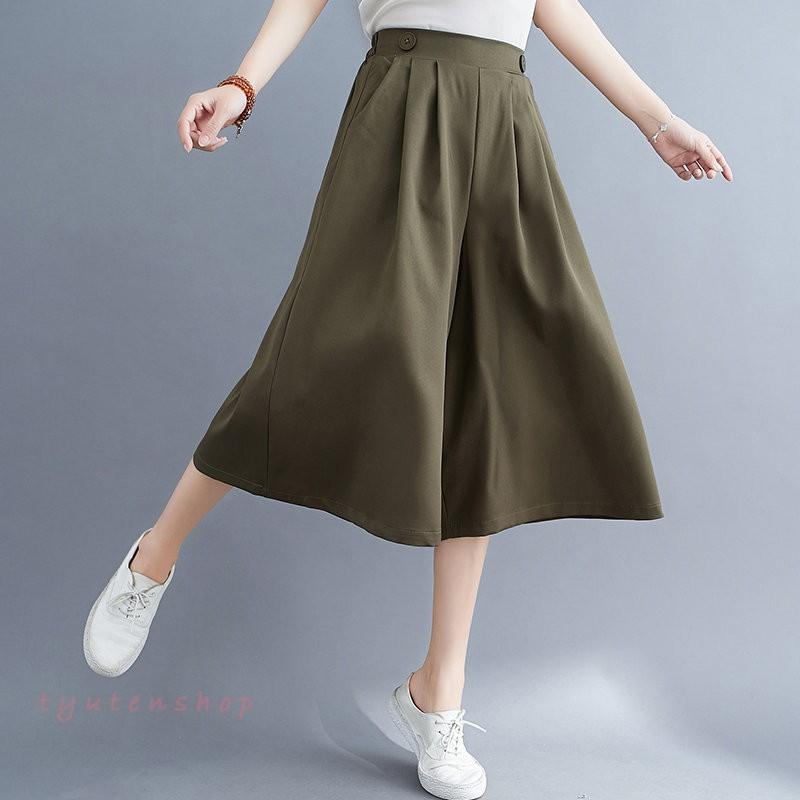 ガウチョパンツレディース夏 40代50代 ゆる黒パンツ 七分丈パンツ