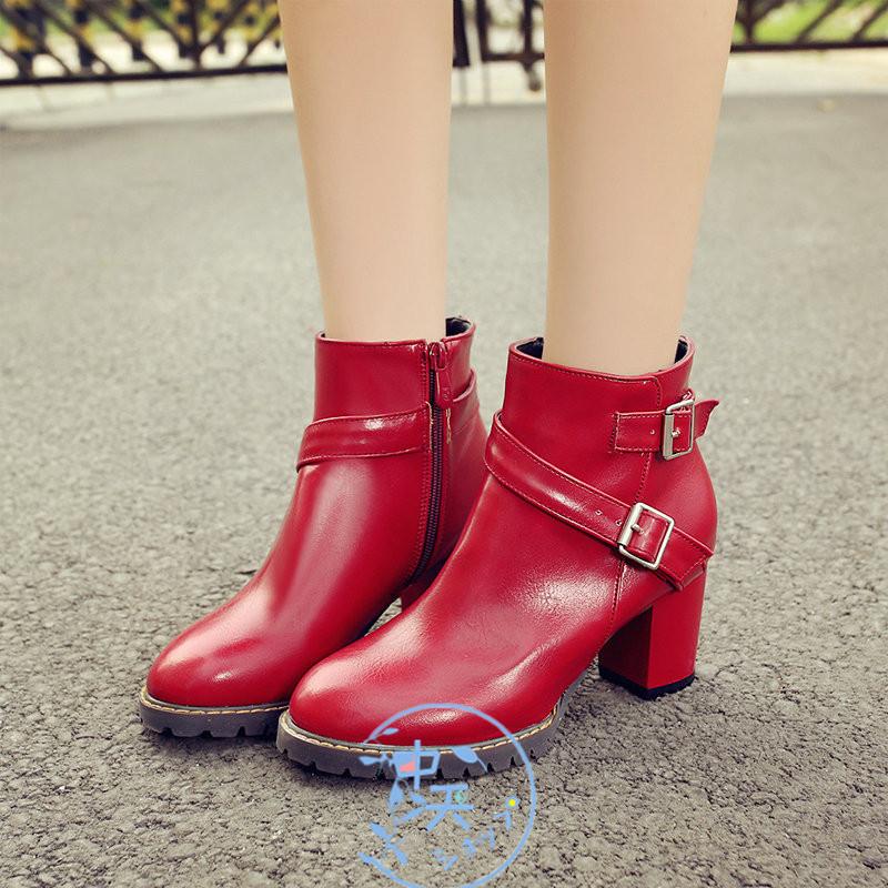 25cm　美品　ハリウッド　赤　レッド　ショートブーツ　太ヒール　本革　ゴールド ショートブーツ レディース ショート ブーツ 太ヒール ヒール 4cm