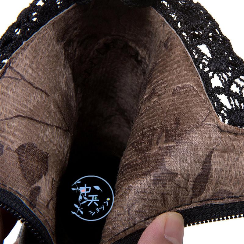 春ウェッジソールパンプス歩きやすい厚手レースショートブーツ レース