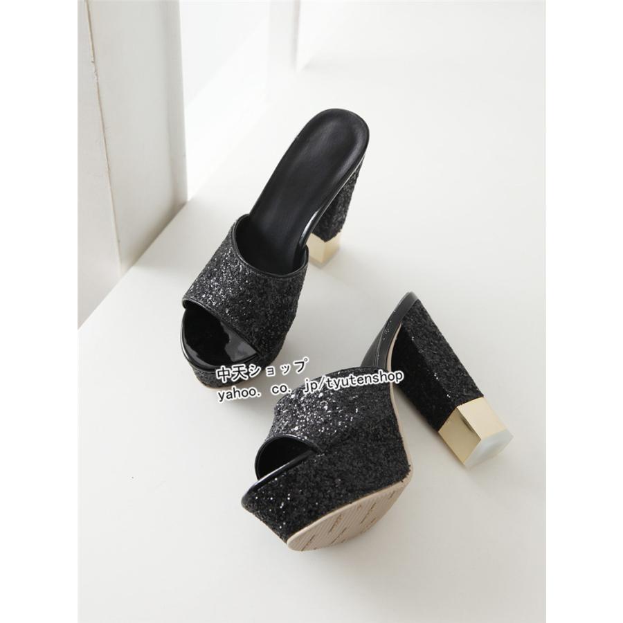 ミュール ハイヒールミュールレディース春夏 太めヒールパーティー