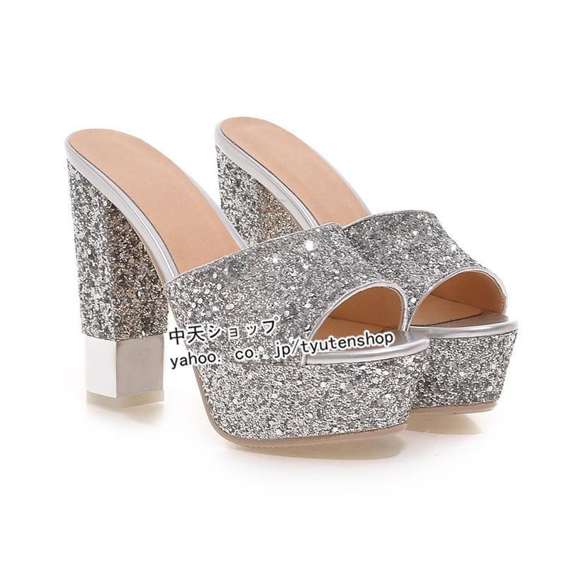 ミュール ハイヒールミュールレディース春夏 太めヒールパーティー