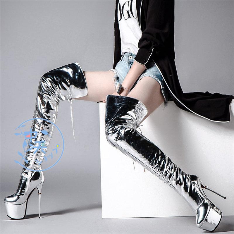 ロングブーツ ニーハイブーツ 超ハイヒール ピンヒールブーツ厚手