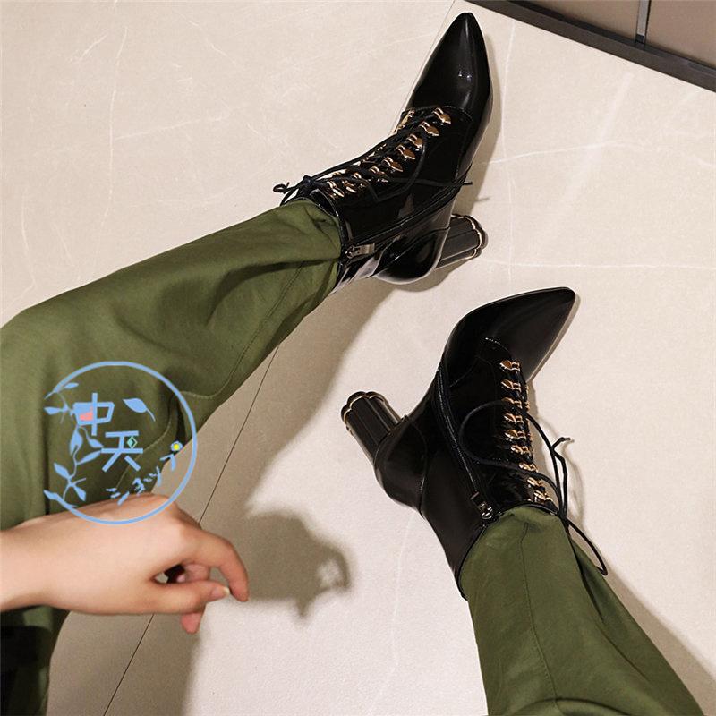 ブーティーダンスショートブーツ レースアップ 秋冬 ヒール8.5cm