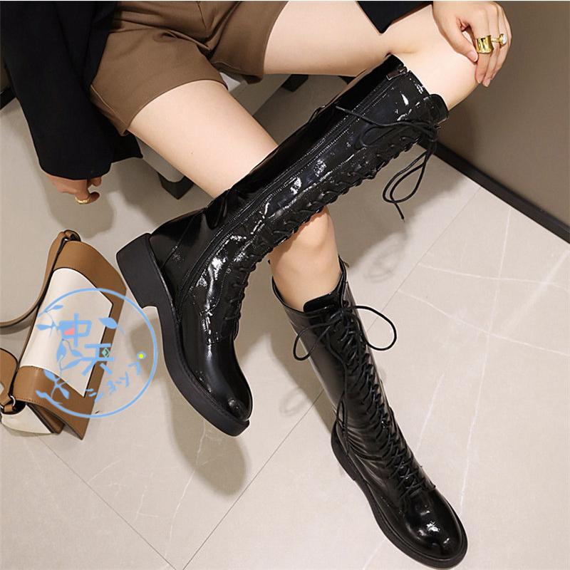 ロングブーツ ジョッキーブーツ レディース ローヒール 厚底ブーツ