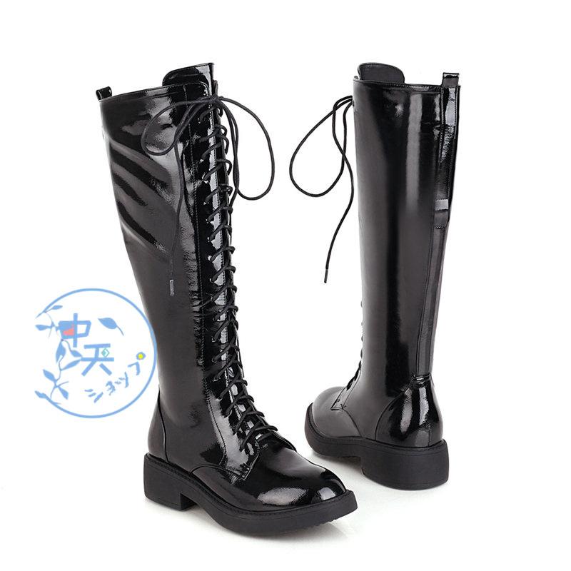 ロングブーツ ジョッキーブーツ レディース ローヒール 厚底ブーツ