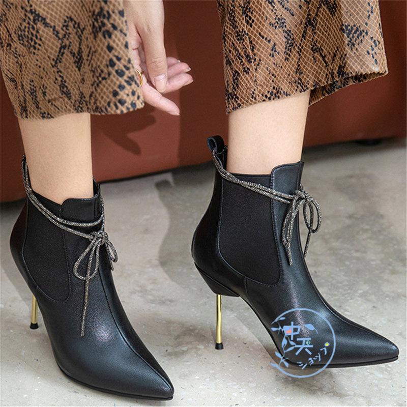 ブーティーブーツ レディースブーツパンプス ショートブーツ内ボア ピンヒールブーツ 9ｃｍヒールブーティー 靴 黒シューズ お洒落ブーツ 防寒 保温21 在庫処分大特価