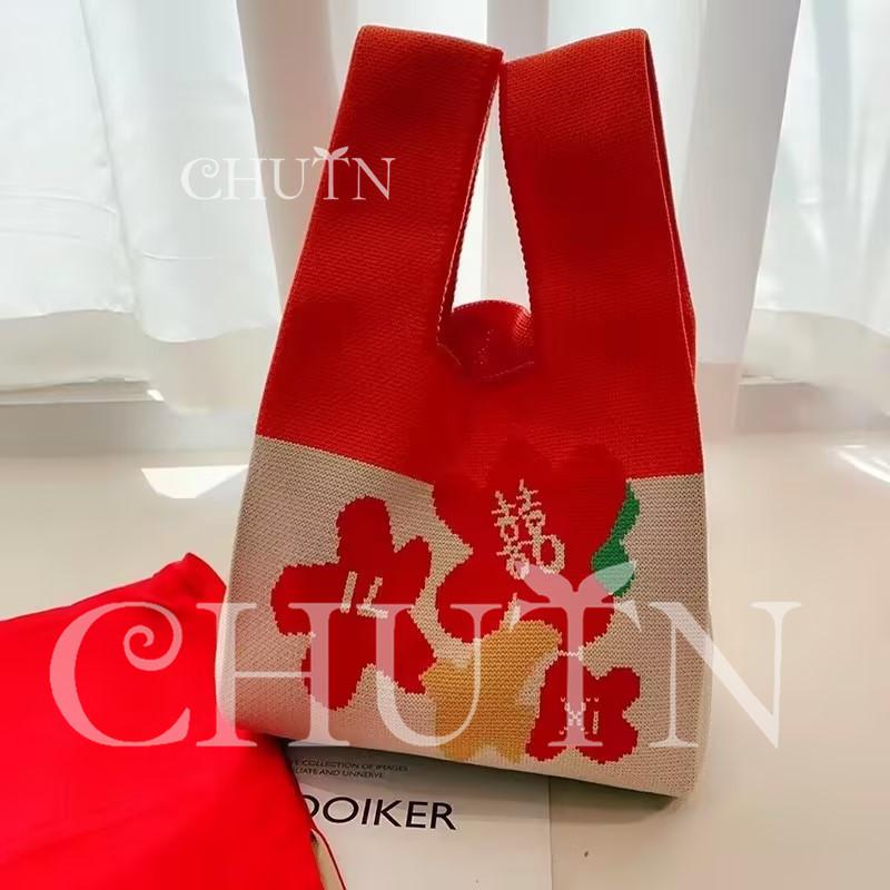 ニット トートバッグ レディース可愛いニットバッグ軽量花柄