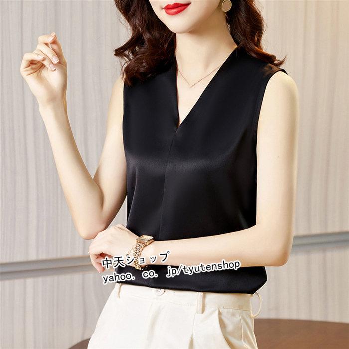 ブラウス レディース vネック 夏 上品 着痩せ 40代 ノースリーブシャツ