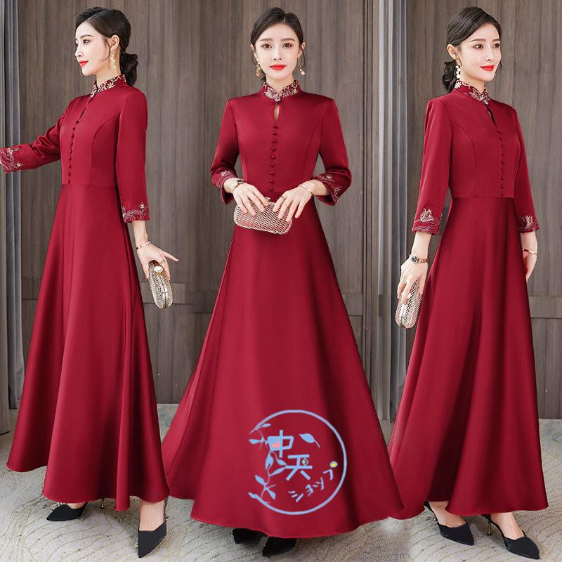 チャイナ風ワンピース マキシ ワンピース 8分袖ワンピース 春チャイナドレス チャイナ服赤 ロングパーティードレス 40代 50代 着痩せ 気質 中華風 4xl チャイナドレス プレゼントラッピングの場合 普通包装は0円です Ilgaimportadora Com