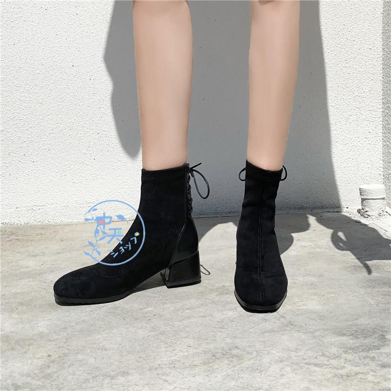 未使用 SLOBE ピンヒールショートブーツ ブラック 23 ローヒール SLOBE ピンヒールショートブーツ（ブーティ・ショートブーツ）｜SLOBE