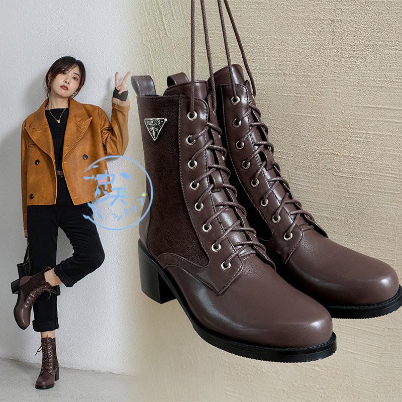 ショートブーツ レディースブーティー歩きやすい太ヒール ショートブーツ黒 太めヒール 靴 黒ブーツ内ボア 編み上げ お洒落 レースアップブーツ 履きやすい21 Hmiyax A 中天ショップ 通販 Yahoo ショッピング