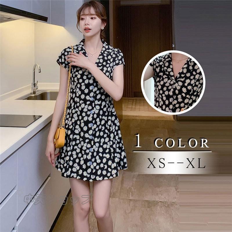 ミニワンピース Aライン 雛菊柄 シフォン プリント きれいめ ファッションワンピース テーラード 半袖 ミニ丈 レトロ 着痩せ デート 二次会 食事会 通勤 大人気 Hmwl178 中天ショップ 通販 Yahoo ショッピング