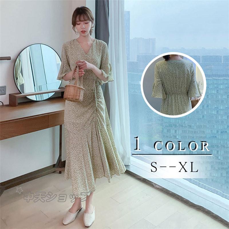 ロングワンピース シフォンワンピース きれいめ 二次会 食事会 五分袖 Vネック ベルスリーブ リボンデザイン 着痩せ デート 通勤 お出かけ 気質 ファッション Hmwl181 中天ショップ 通販 Yahoo ショッピング