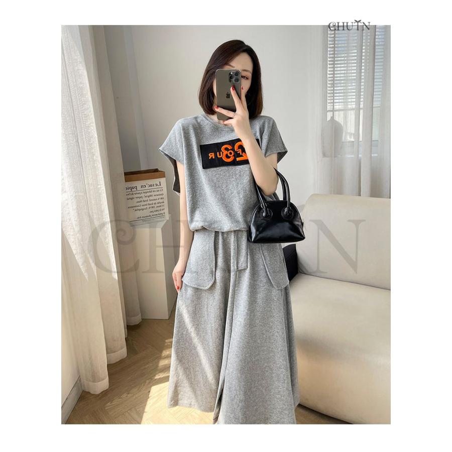 夏半袖tシャツ+スカートセットアップ レディースtシャツ プル