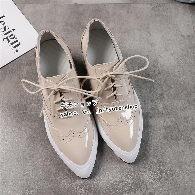 スニーカーレディース厚底インヒール編み上げ デッキシューズ 美脚 30