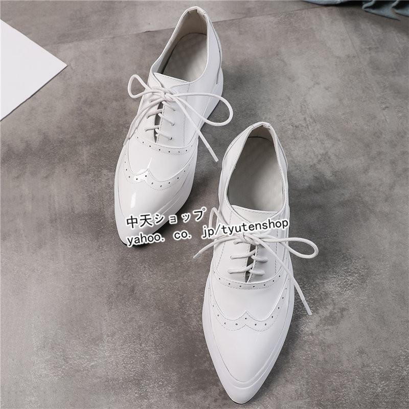 スニーカーレディース厚底インヒール編み上げ デッキシューズ 美脚 30