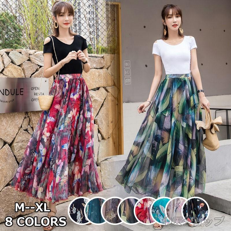 ロングスカート 夏スカート ゆったり シフォン総柄スカート Aラインマキシスカート 着痩せ 代30代40代 発表会 七五三 全8色 Hsk1118 中天ショップ 通販 Yahoo ショッピング