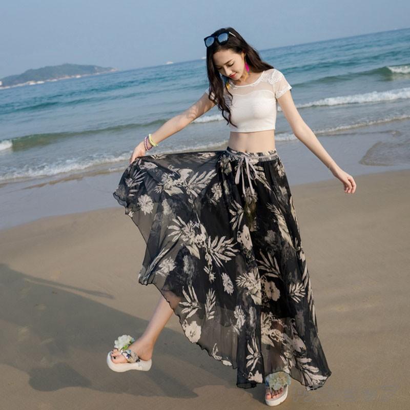 ロングスカート 花柄スカートピーチスカート ゆったり サマースカート  