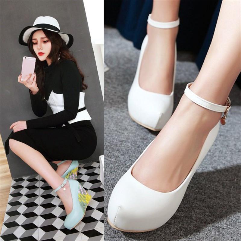 パンプスウェッジソールパ ンプスパーティー厚底黒大きいサ イズパンプス ストラップ付き9 5ｃｍ ヒール美脚パンプス結婚式 二次会パンプス 夏の靴全3色 ４０代 Hsr 中天ショップ 通販 Yahoo ショッピング