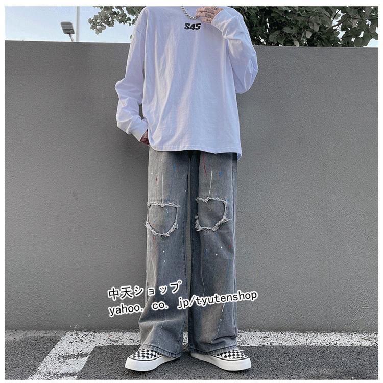 ダメージデニム ワイドパンツ メンズ デニムパンツ ボトムス ジーンズ 