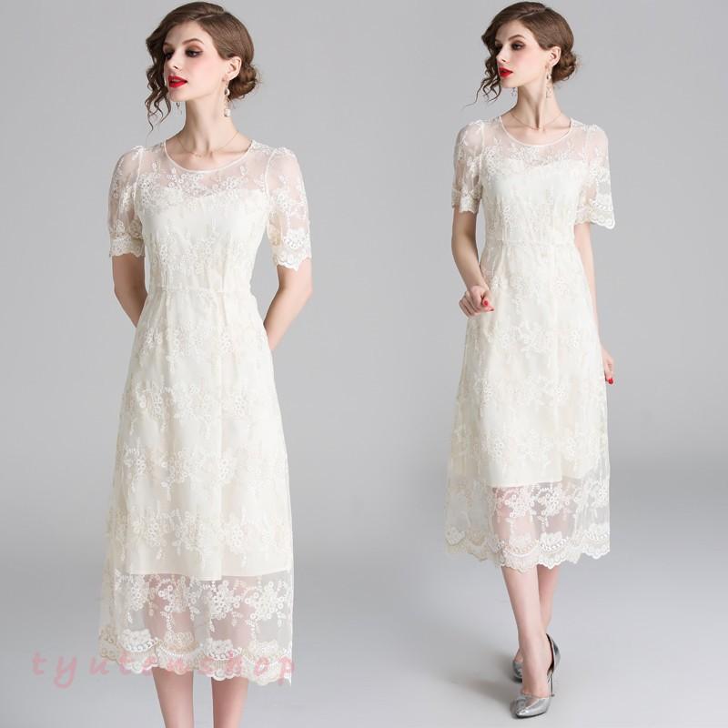 パーティードレス 結婚式 披露宴 お祝い レースワンピース Aライン フォーマル 食事会 二次会 成人式 デート ロング丈 半袖 Uネック 着痩せ きれいめ Hwly 中天ショップ 通販 Yahoo ショッピング