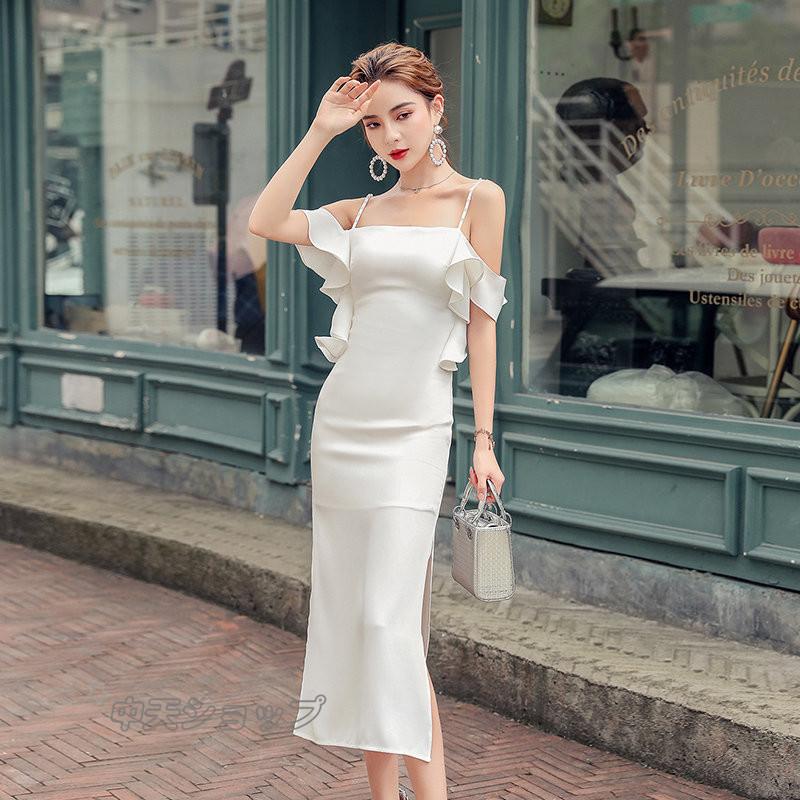 パーティードレス ミモレワンピース 夏 ワンピース ドレス ワンピースレディース 無地 肩出し スリット ボートネック エレガント 飲み会 結婚式 披露宴 大人 Hxyfs 中天ショップ 通販 Yahoo ショッピング