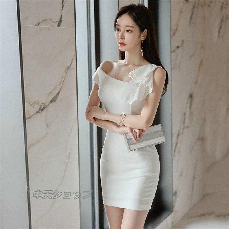 タイトワンピース タイトドレス ミニワンピース ワンピース ドレス 夏 ワンピースレディース 新作 人気 無地 飲み会 きれいめ パーティー 不規則 肩出し 代30代 白 S Xl