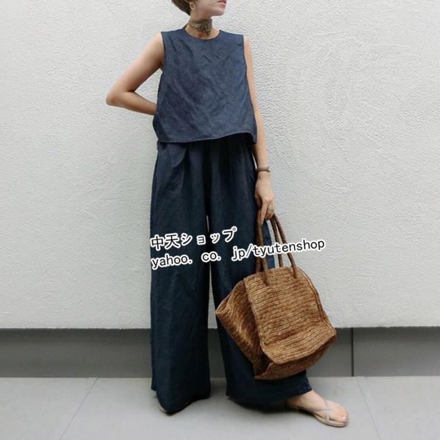 セットアップ レディース 夏ノースリーブブラウス シャツ デニムガウチョパンツ タンクトップ 40代 50代 トップス パンツ カジュアル ゆったり 旅行 通勤 着痩せ Hyili 中天ショップ 通販 Yahoo ショッピング