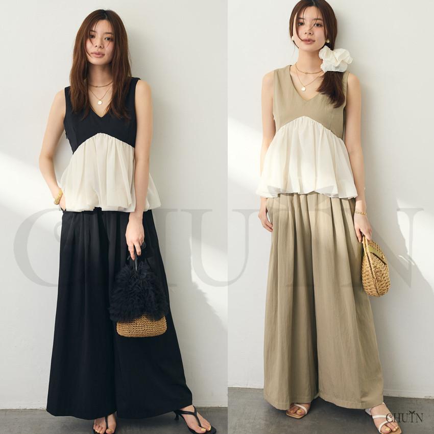サマースーツタンクトップセット夏服 2点セット涼感ドッキングシャツ 