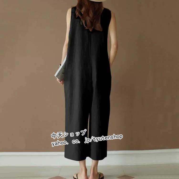 オールインワン レディース ノースリーブ vネック 40代50代 綿麻