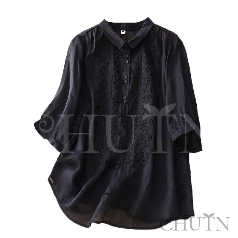 シャツ ブラウス 刺繍 リネンシャツ レディース トップス 春夏