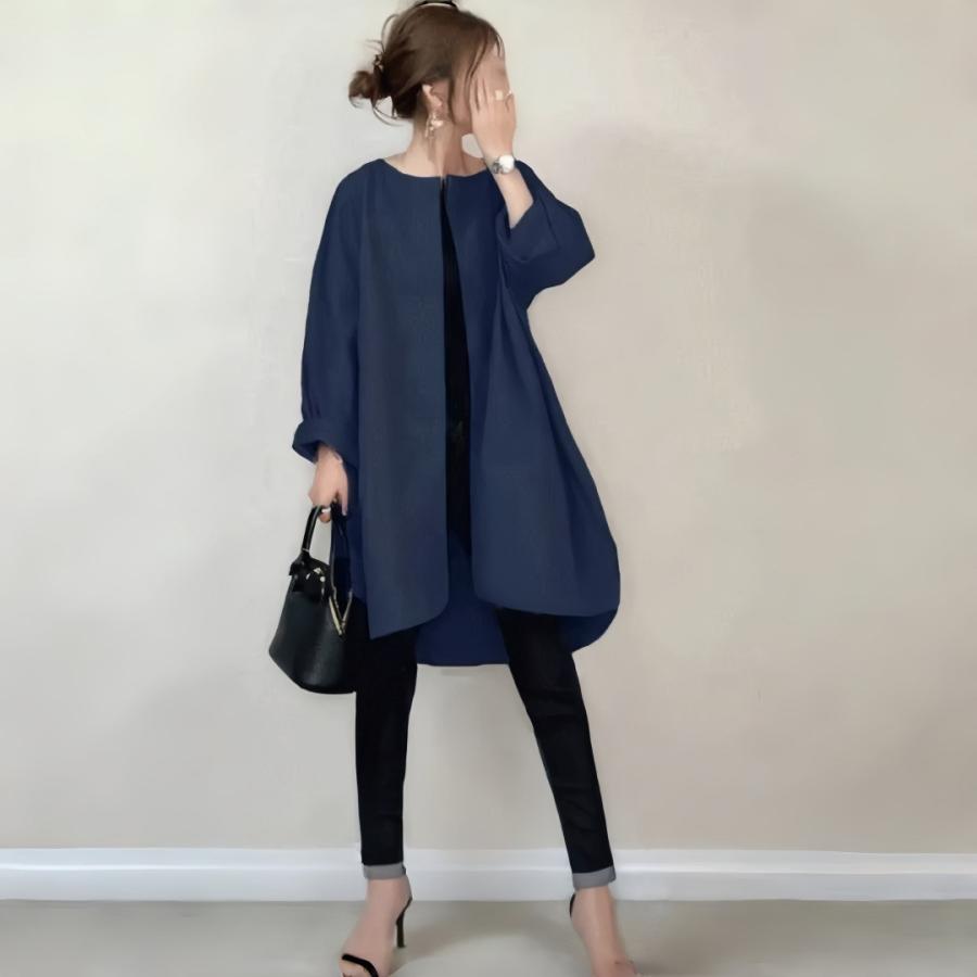 夏ロングシャツ チュニック風シフォンワンピースショート可愛い