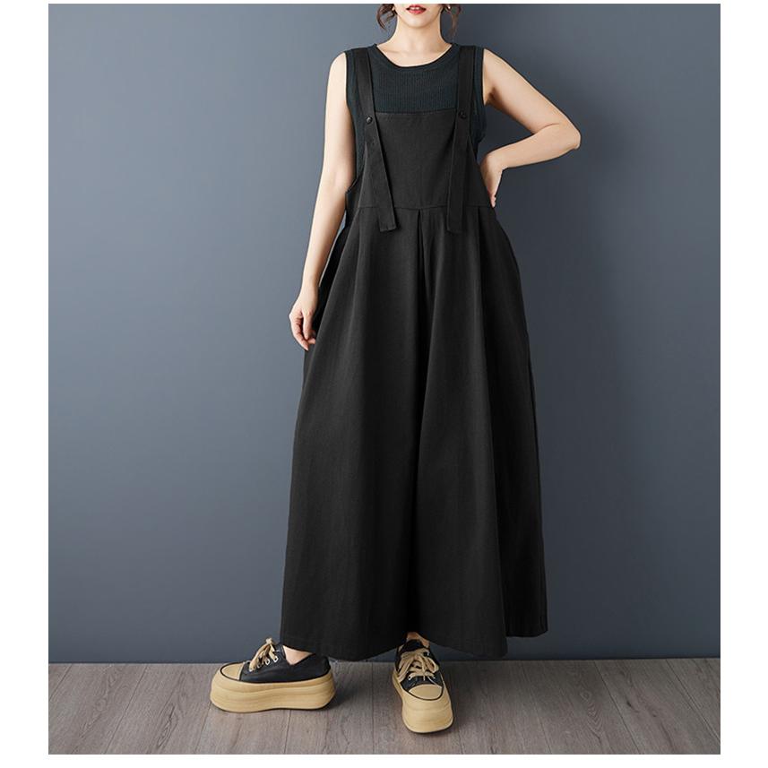 美品❤️UN3D❤️38サイズ❤️バックバンド サロペット ワイドパンツ ワンピース 夏オールインワン レディースノースリーブ 大きいサイズ綿麻サロペット