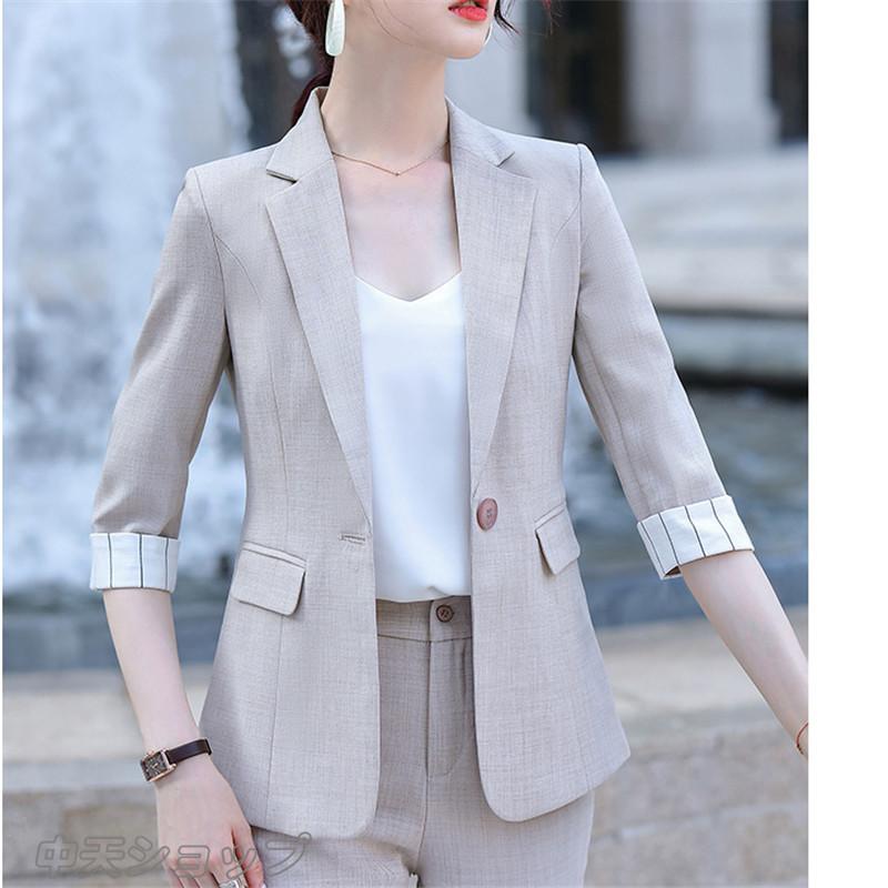 スーツ パンツスーツ レディース おしゃれ リクルートスーツ 事務服 五分丈袖 1つボタン ビジネス テーラードジャケット ロングパンツ 面接 Ol通勤 Hzhye 中天ショップ 通販 Yahoo ショッピング