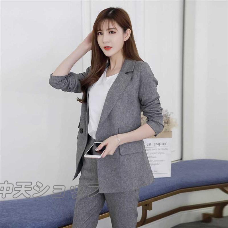 パンツスーツレディースパンツスーツ韓国風セットOL 長袖テーラード