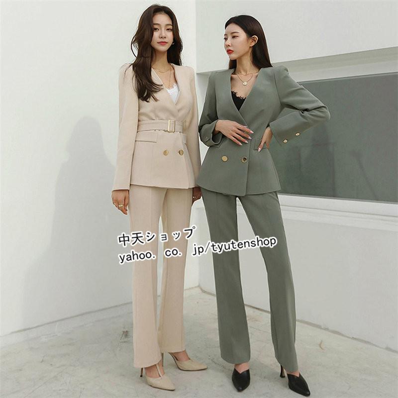 パンツスーツ スーツレディース 2点セット 秋服 長袖ジャケット+ロング