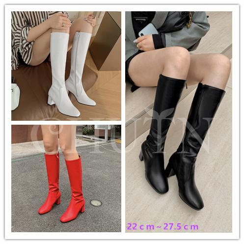 ロングブーツ レディースエナメルブーツ 長靴 履きやすい 太めヒール