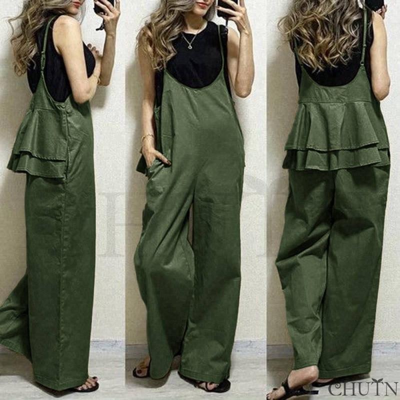 Ameri VINTAGE グリーン オールインワン サロペット ワイドパンツ 夏オールインワン レディースノースリーブ大きいサイズサロペット